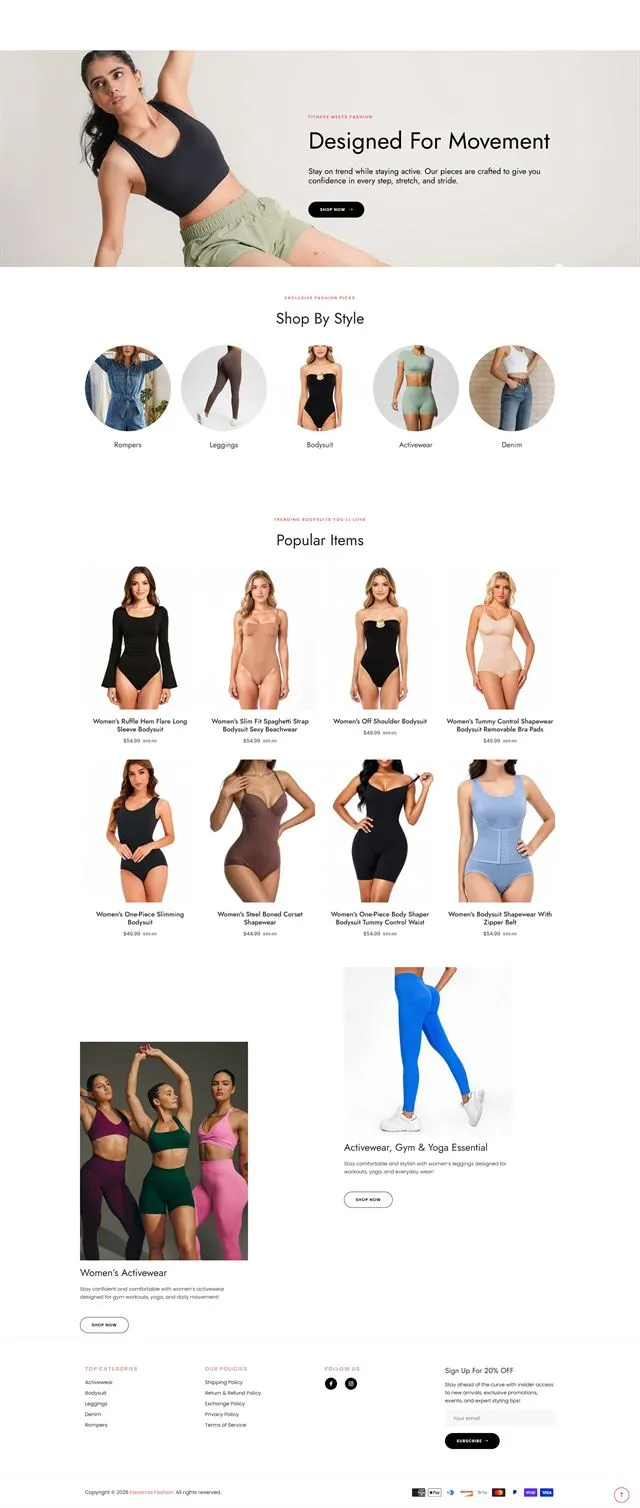 Homepage of an online shapewear store designed and built by Diverse Agency